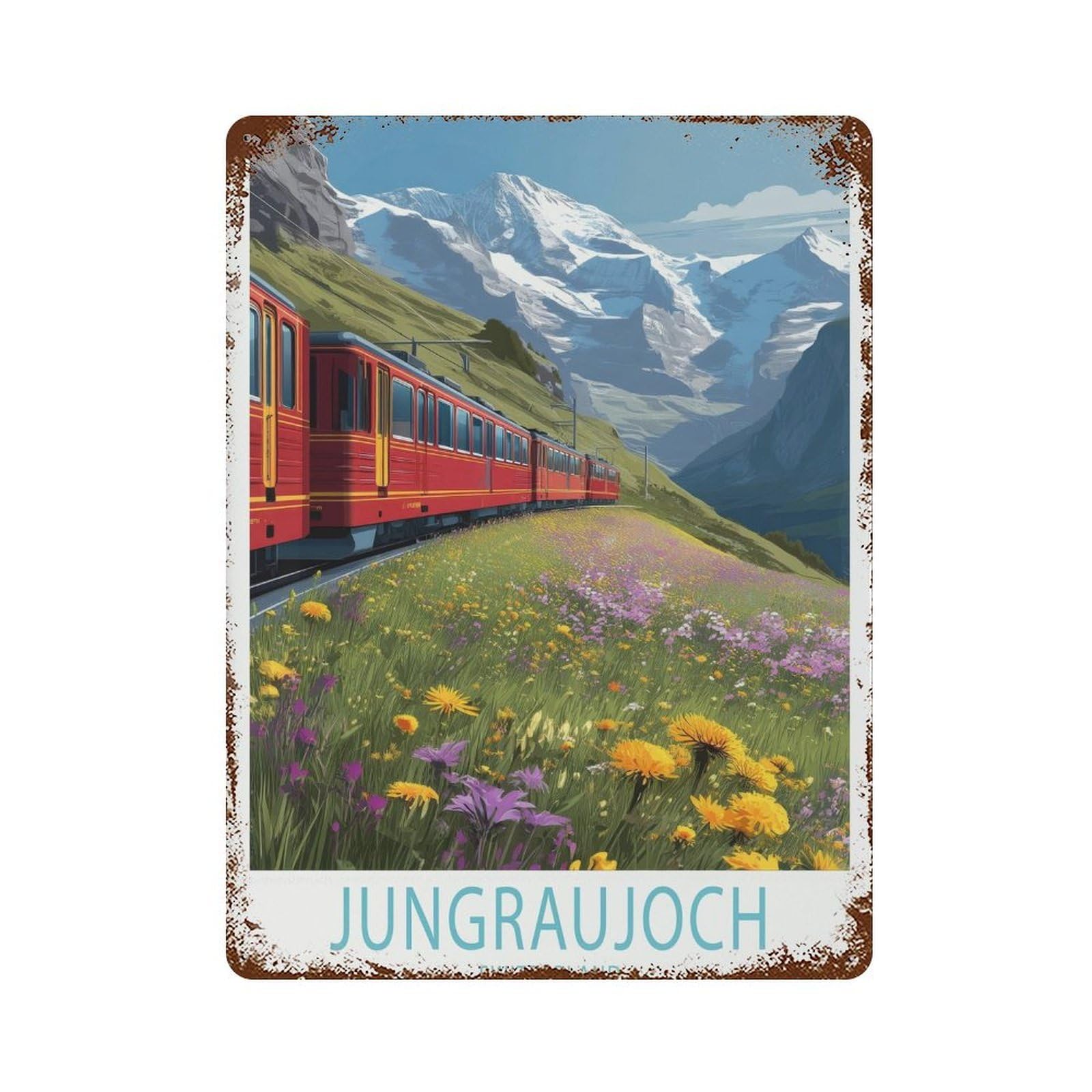xiaoxiaoshen Jungfraujoch Travel Switzerland Alpine Train Mountain Swiss Alps (2) Wall Decor Art Metal Tin Poster Modern Home Decor Art Home Bar Shop Decorations Vintage Sign 40x30cm
