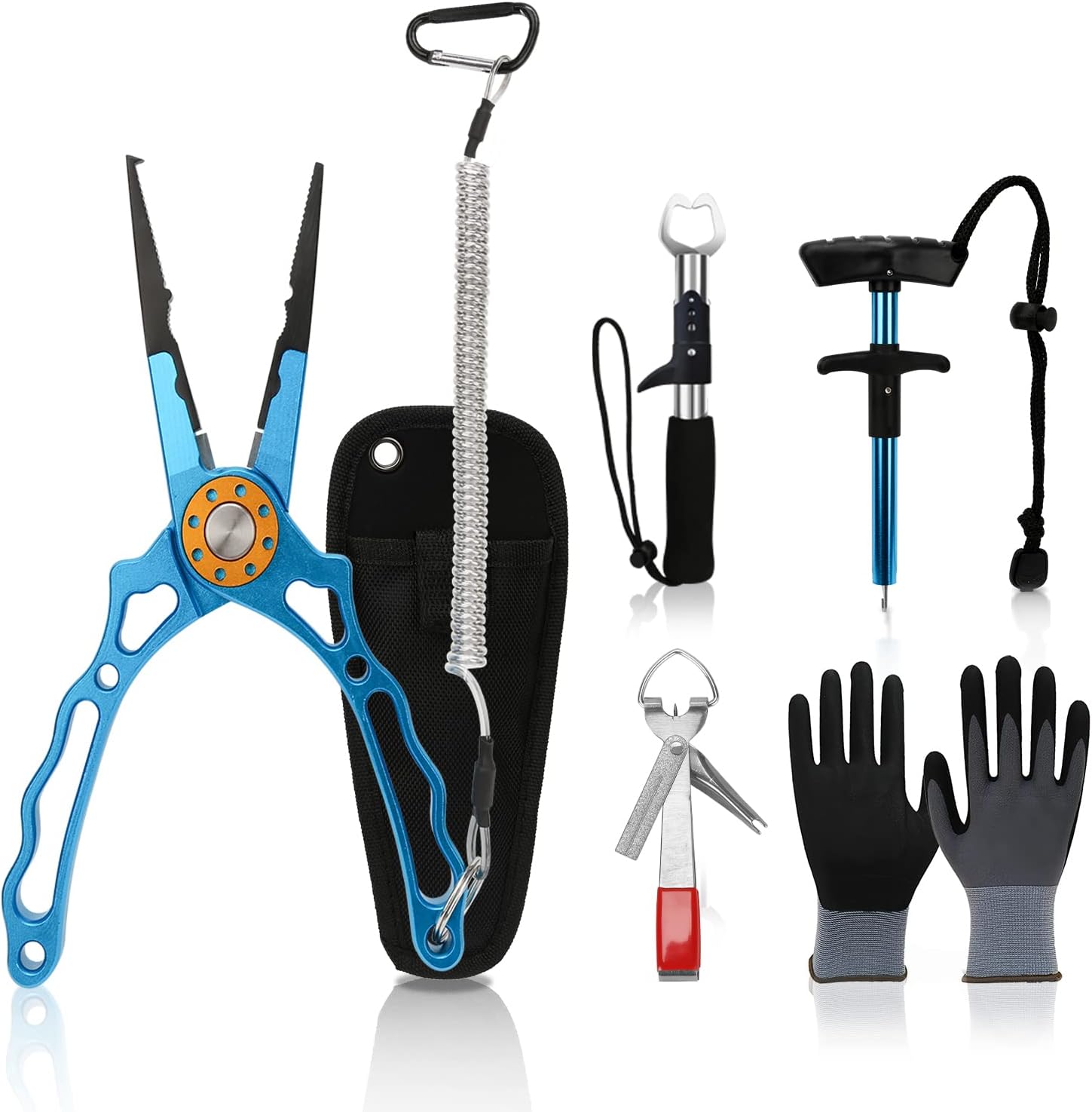 Aukivon Fishing Tools Kit, Finshing Gear Include Fishing Pliers, Aluminum Fish Lip Gripper, Multifunctional Fishing Pliers Hook Remover Split Ring,Fishing Gifts for Men,Angler Friends or Family