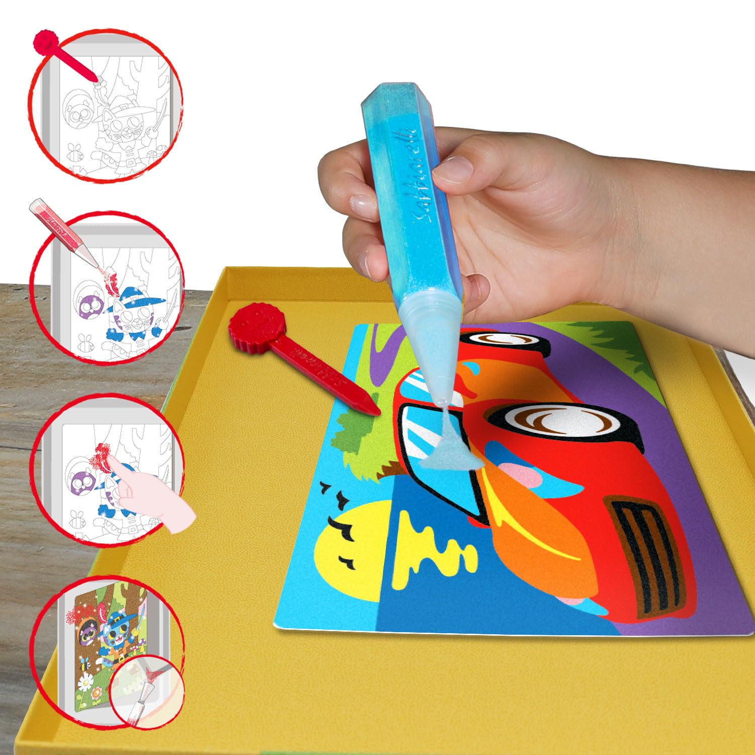 Sabbiarelli – Maxi Kit Art&Craft 5+ | Set de Sand Art con Motivos Variados | Dibujos y Láminas, Arena de Colores y 4 Espátulas | 100% Made in Italy | Niños 5-12 años