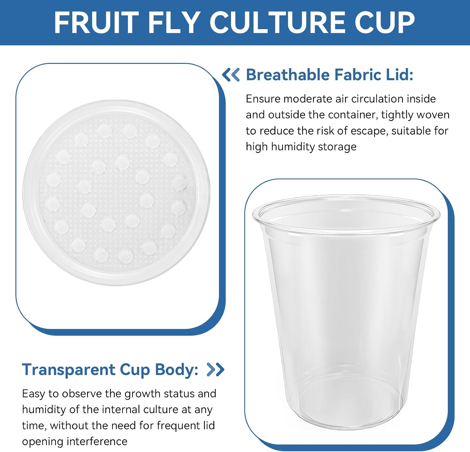 10PCS Deli Cups with Fabric Vented Lids, 32oz Culture Containers, Mesh Feeder Cup Container, Deli Containers Prevent Escapes & Contaminants, Clear