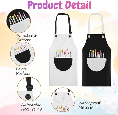 Miniatura 3 de Delantal de arte ajustable impermeable con bolsillos grandes, delantales con pechera para pintar manualidades, cocina, jardinería, Halloween