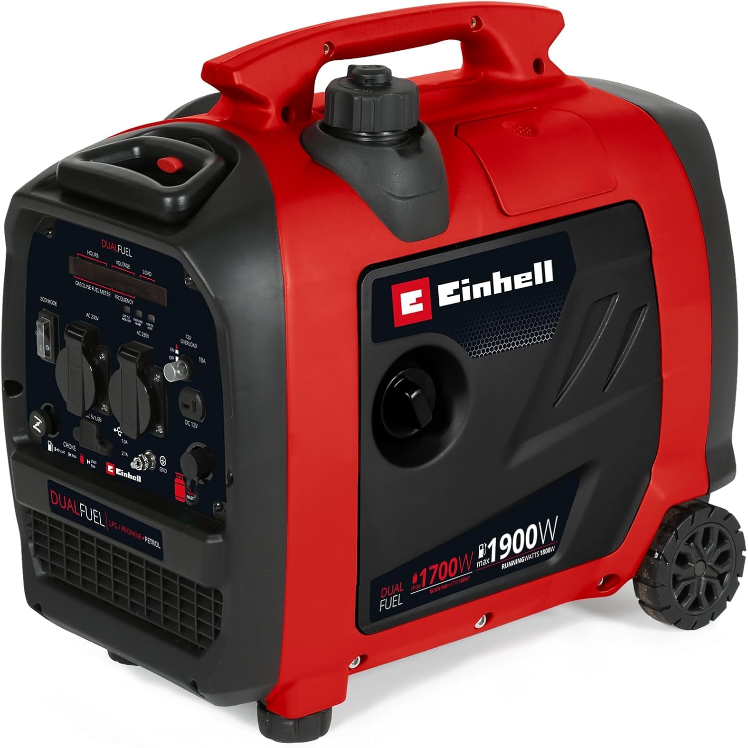 Einhell Generador de corriente (gasolina) TE-IG 1900 DF (potencia continua 1800/1600 W, máx. 1900/1700 W, depósito 4,2 l, inverter, motor de 4 tiempos, 2x 230 V, 2x USB, 1x 12 V)
