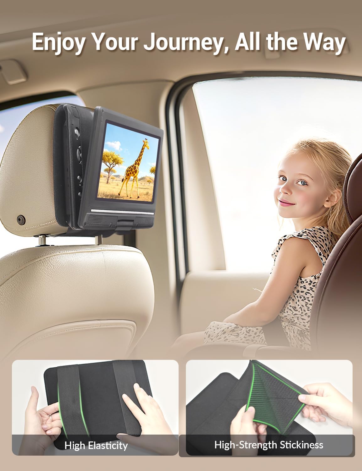 Car Headrest Mount Holder for Swivel and Flip Type Portable DVD Player fits All 7 to 11 Inch DVD Player - Portable DVD Player Car Holder for Kids in Back Seats (Black)