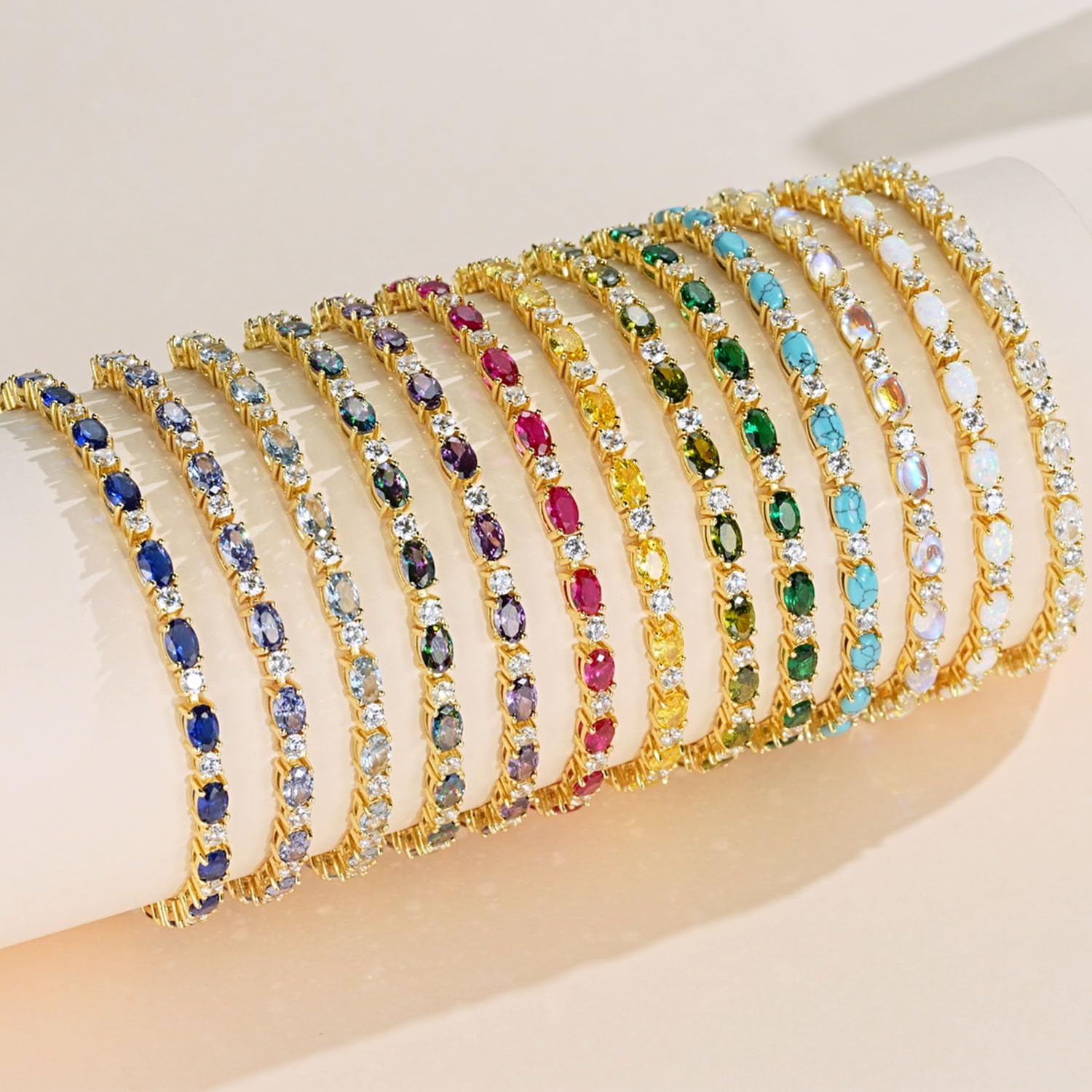 FANCIME 14K Gold Plated Birthstone Bracelets 4mm Sterling Silver Bolo Tennis Bracelets Gold Bracelets Birthday Jewelry Gifts for Women 7"