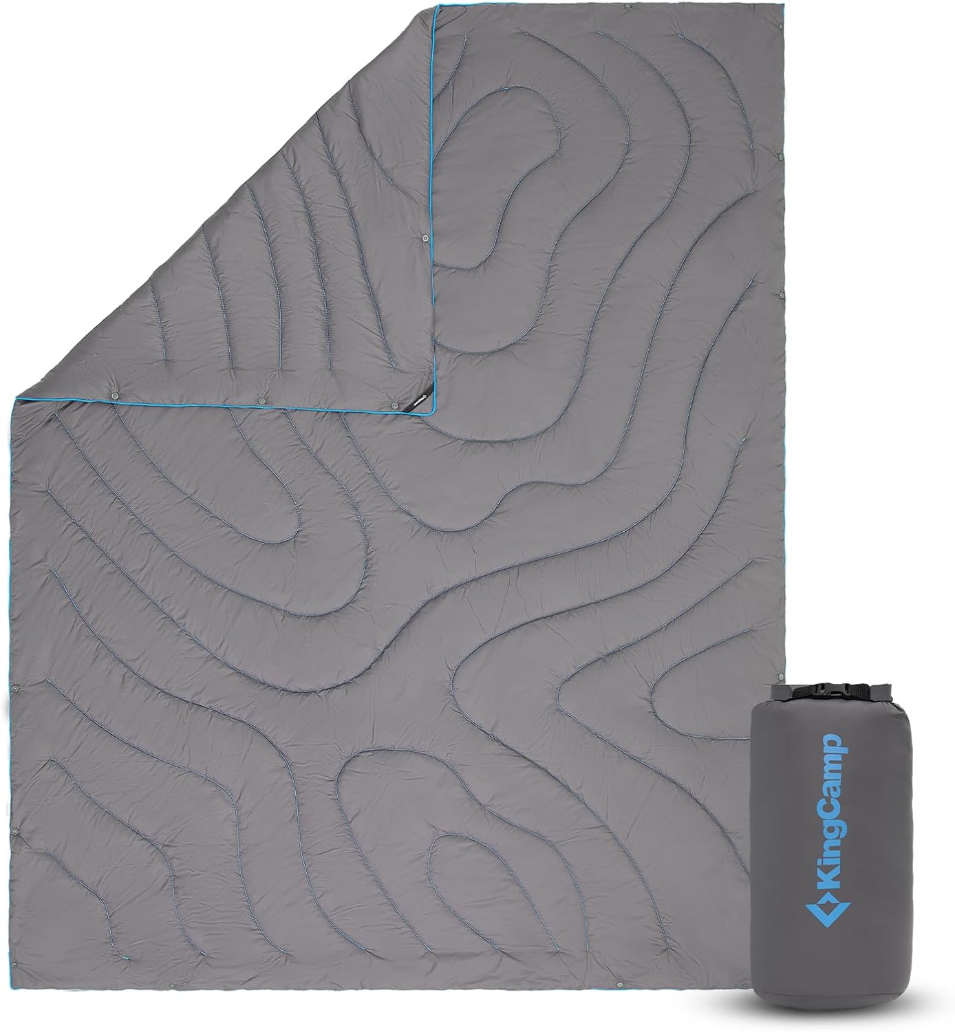 KingCamp Ultralight Camping Blanket Packable Down Alternative Puffy Wearable Blankets Weatherproof Warm Package Quilt with Snap Buttons & Corner Loops for Outdoor Travel Stadium (69" L x 53" W, Grey) Grey 69" x 53" - Contour (1.32lb)