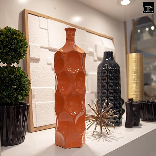 Miniatura 4 de Collection - Jarrón redondo de cerámica con lados con hoyuelos, acabado brillante, color amarillo