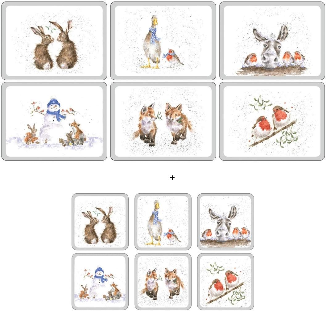 Wrendale Christmas, 6 Placemats + 6 Coasters