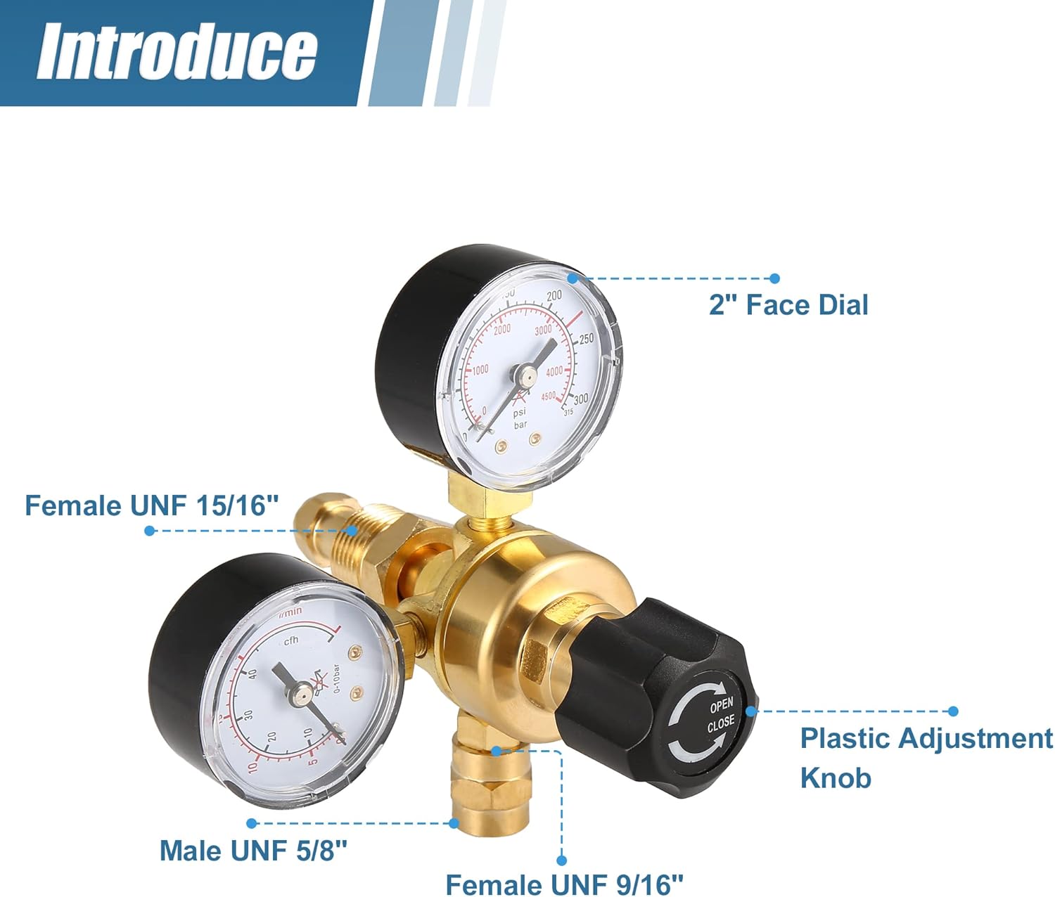 X AUTOHAUX Dual Gauge Argon CO2 Regulators Gauges Pressure Regulator CGA580 Gas Welding Regulator for Mig Tig Welding Gas Welder 0-4500psi 0-10BAR