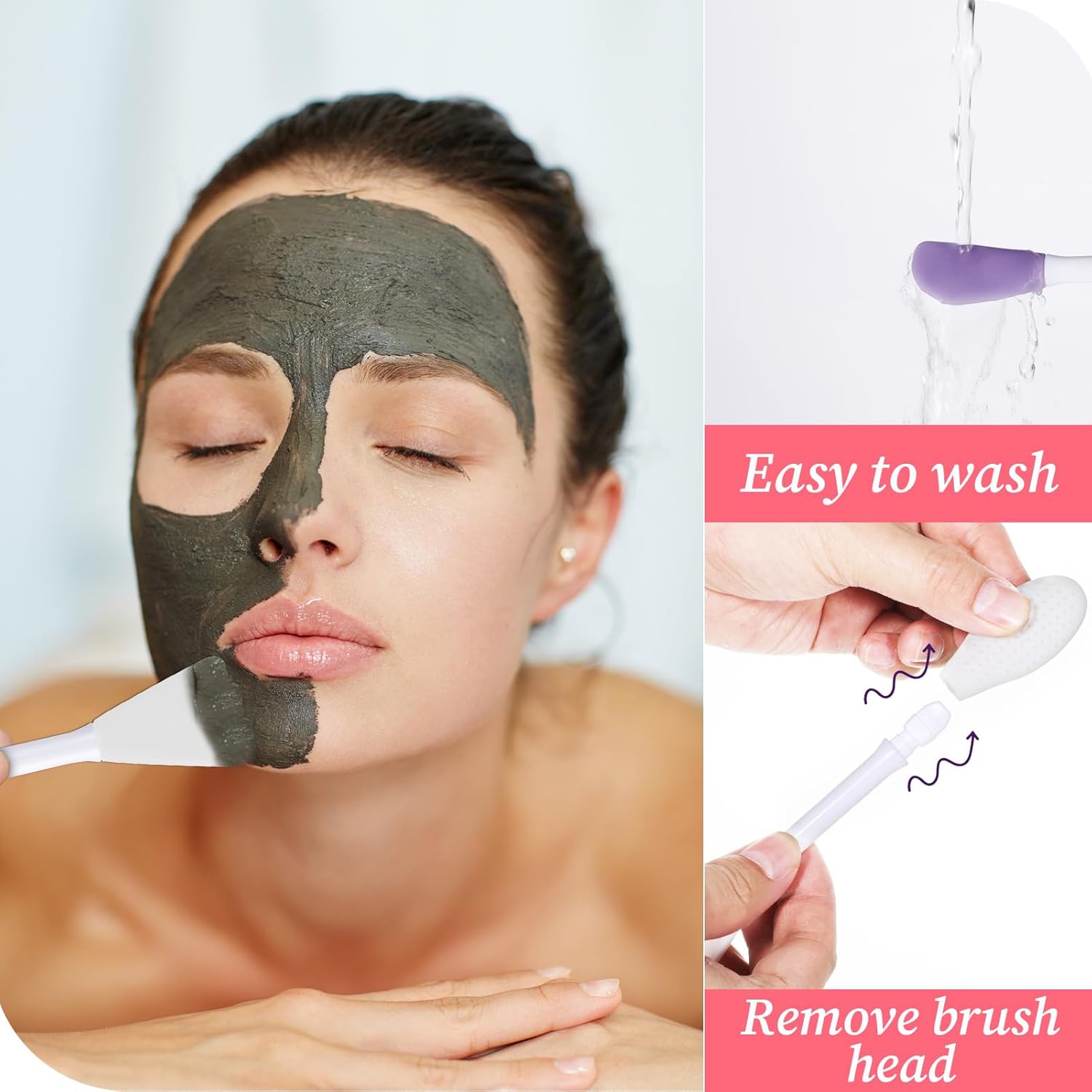 2 Pcs 2 in 1 Double-Sided Facial Scrubber Brush Tool, Silicone Facial Cleansing Brush, Face Masks Skincare Brushes for Pore Cleansing, Remove Blackheads, Makeup Skincare Removal, White&Purple - Image 3