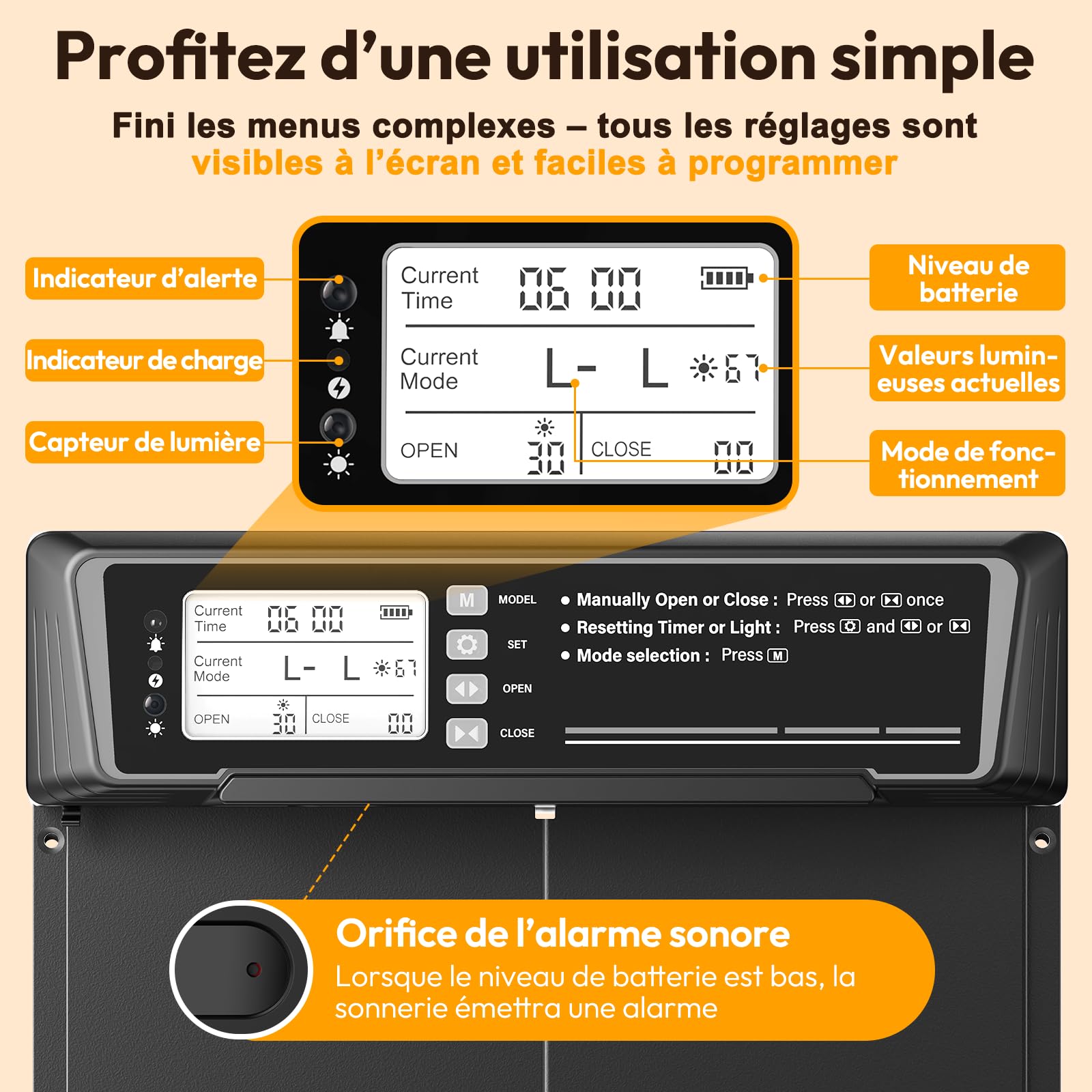 Porte Poulailler Automatique Solaire avec Minuterie/Capteur de Lumière | Porte Automatique Poulailler Solaire | Grand Panneau Solaire | Batterie Haute Capacité | Télécommande | Aluminium