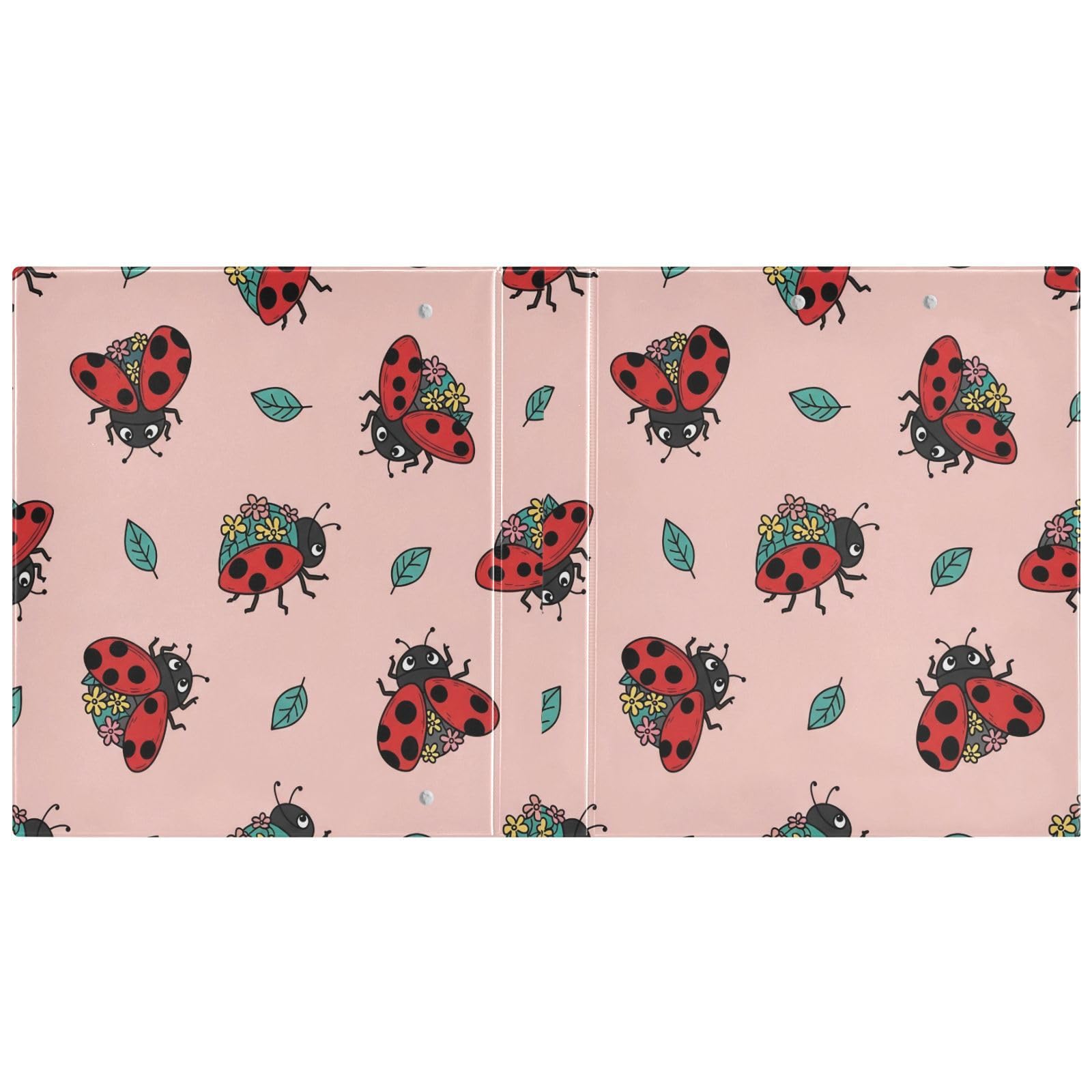 Raccoglitori ad anelli con 3 anelli, 3,8 cm, motivo coccinelle, decorativi, rotondi, con clip in metallo, formato A4, organizer per casa e ufficio, confezione da 2