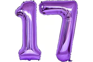 17 Purple Balloons 40 Inch, Number 17 Balloon, Purple 17th Birthday Decorations