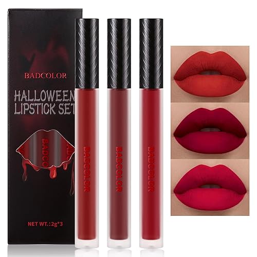 3 Colors Red Matte Liquid Lipstick Set, Burgundy Ruby Red