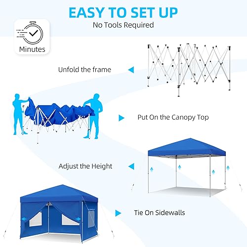 Miniatura 5 de DWVO Tienda de campaña desplegable de 10 x 10 pies con 4 paredes laterales extraíbles, toldo al aire libre fácil de instalar con 3 ventanas de