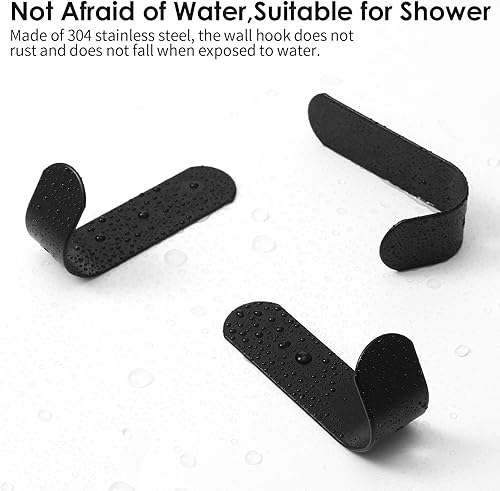Miniatura 3 de Paquete de 12 ganchos adhesivos negros de pared, ganchos resistentes de acero inoxidable, colgador adhesivo para colgar ducha, tira en J para