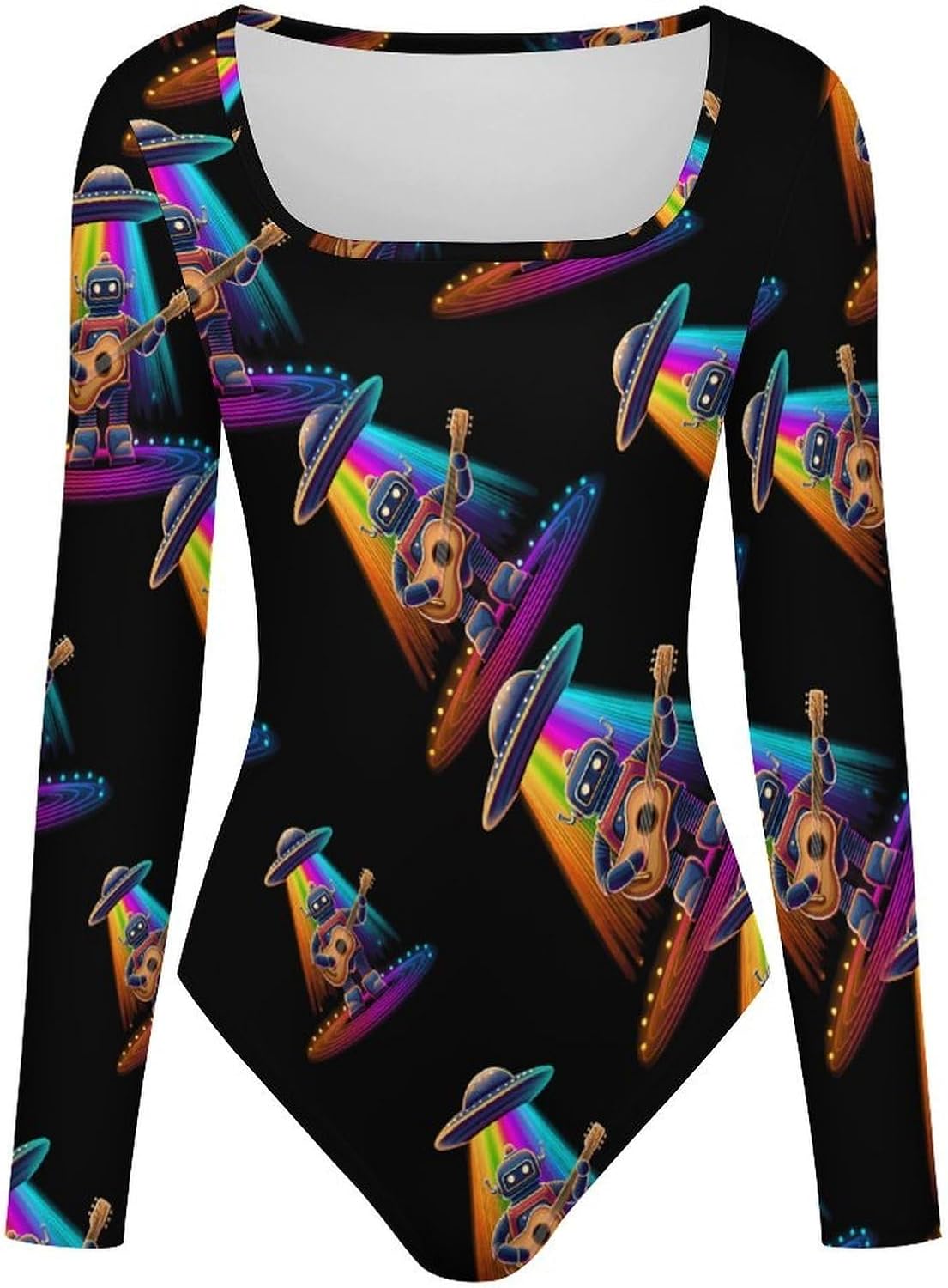 Robot Playing Guitar Women's Bodysuits Long Sleeve Top 5XL