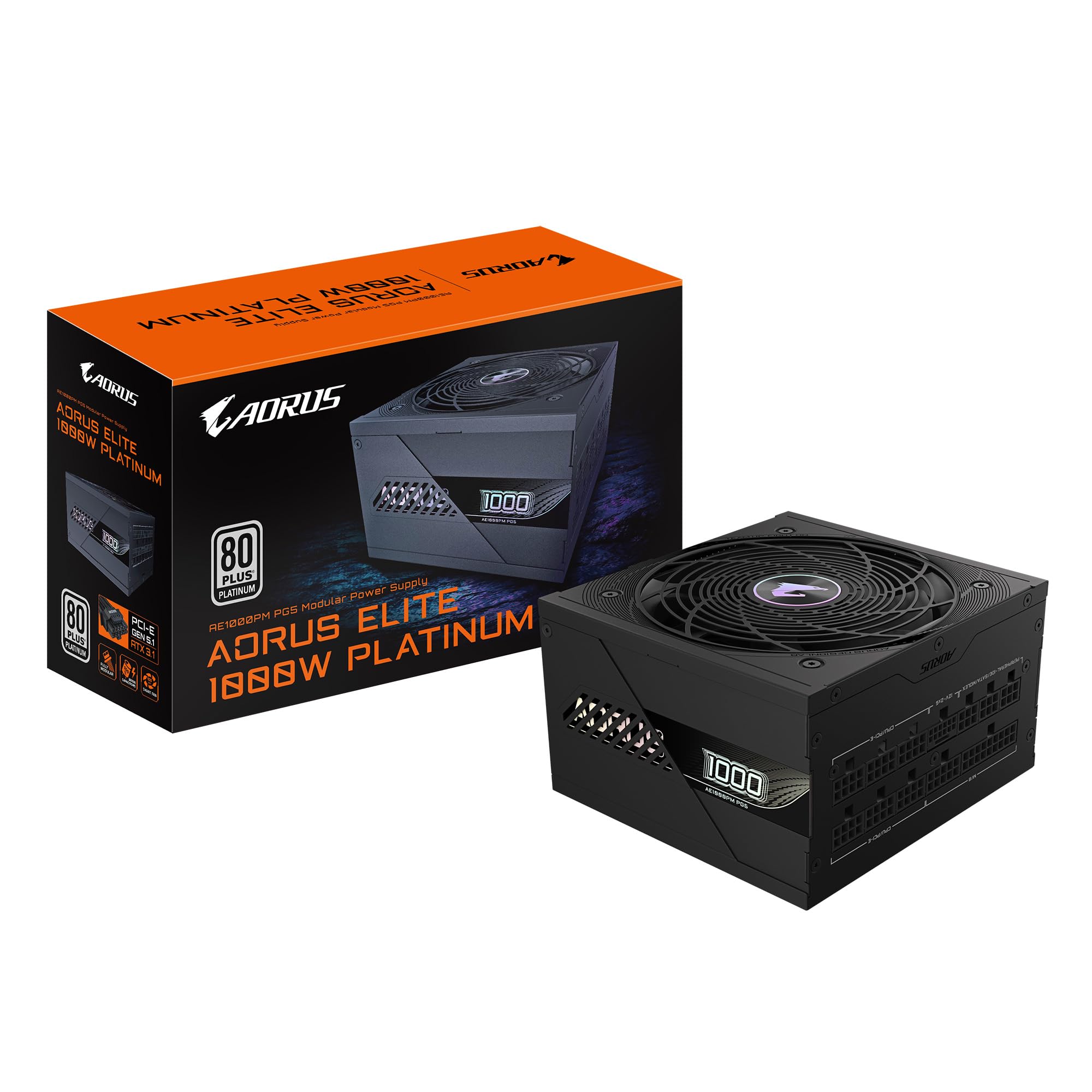 GIGABYTE GP-AE1000PM PG5 - PCIe5.1 Ready - ATX3.1-1000W 80 Plus Platinum Certified - Fully Modular Power Supply