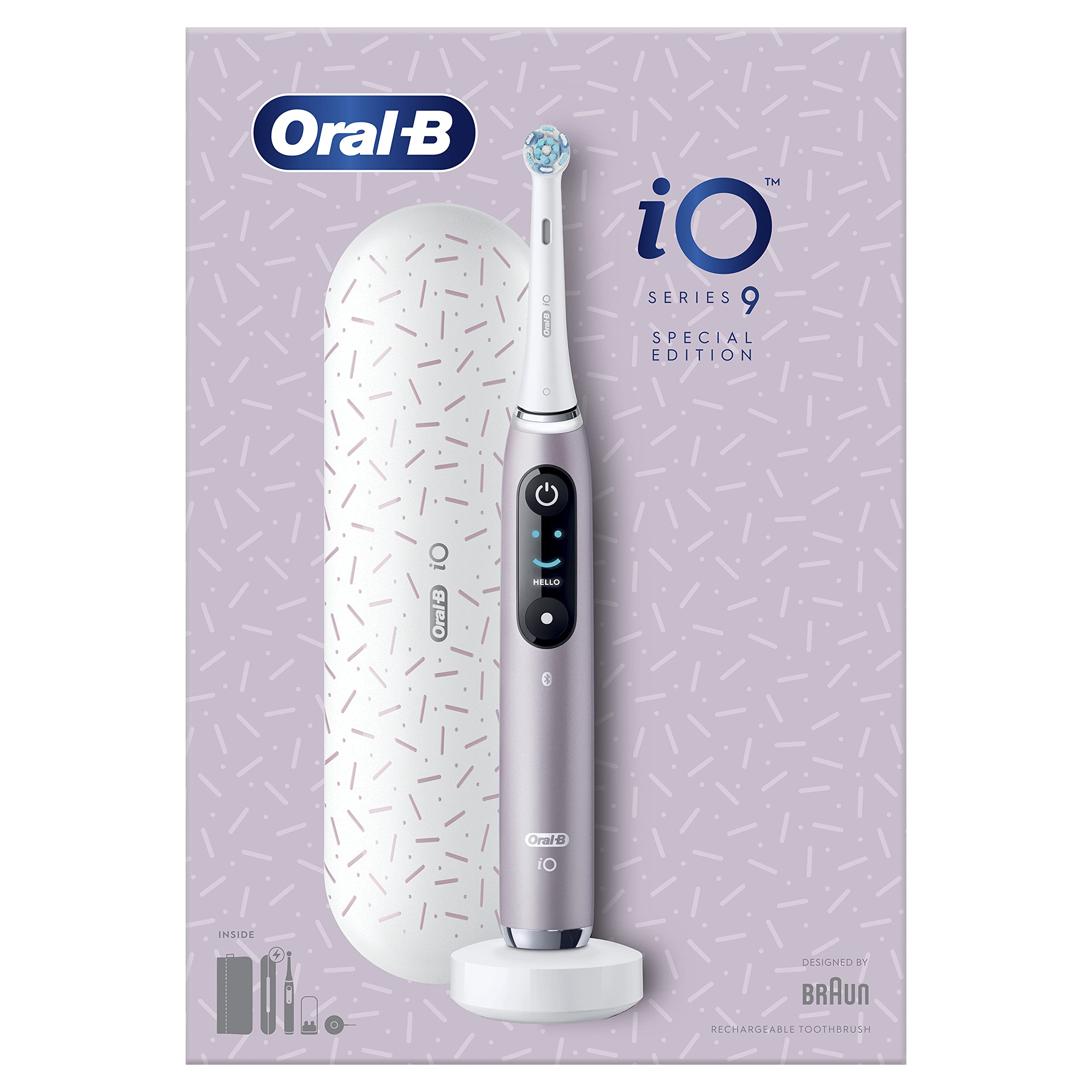 Oral-B Cepillo de dientes eléctrico iO Serie 9, edición especial, se conecta a la aplicación móvil Oral-B, con tecnología magnética iO, estuche de viaje con función de carga, bolsa de cosméticos