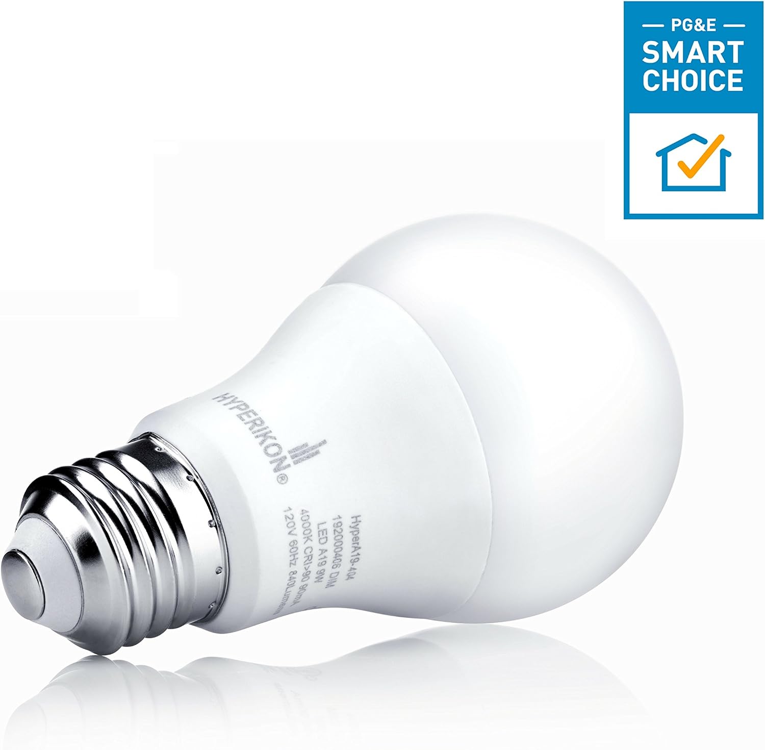 Hyperikon A19 Dimmable LED Light Bulb, 9W=60W, E26 Base, CRI90+, Energy Star, UL, Daylight White, 6 Pack