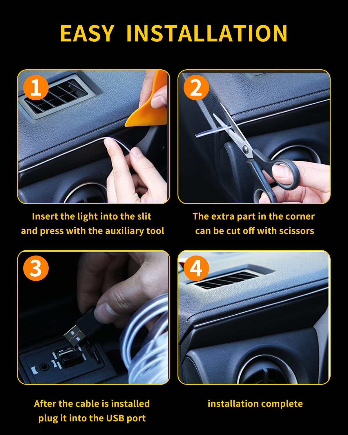 El Wires - Tira de luz LED de ambiente decorativa para interior de coche, 5 m, luz de neón, decoración de borde de costura, letrero de bricolaje con USB (rojo)