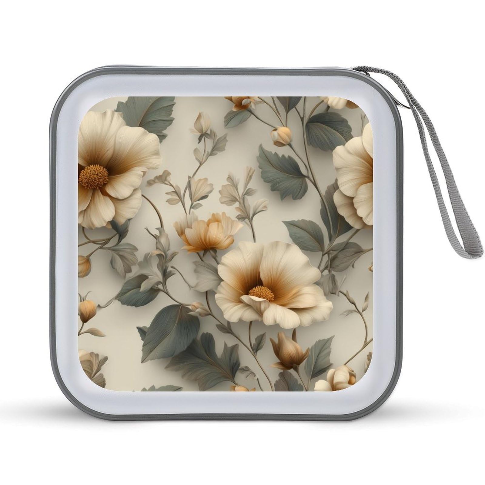 DuduYH Vintage Golden Flowers Floral Pattern CD Case DVD Storage Case Portable for Car Home Travel