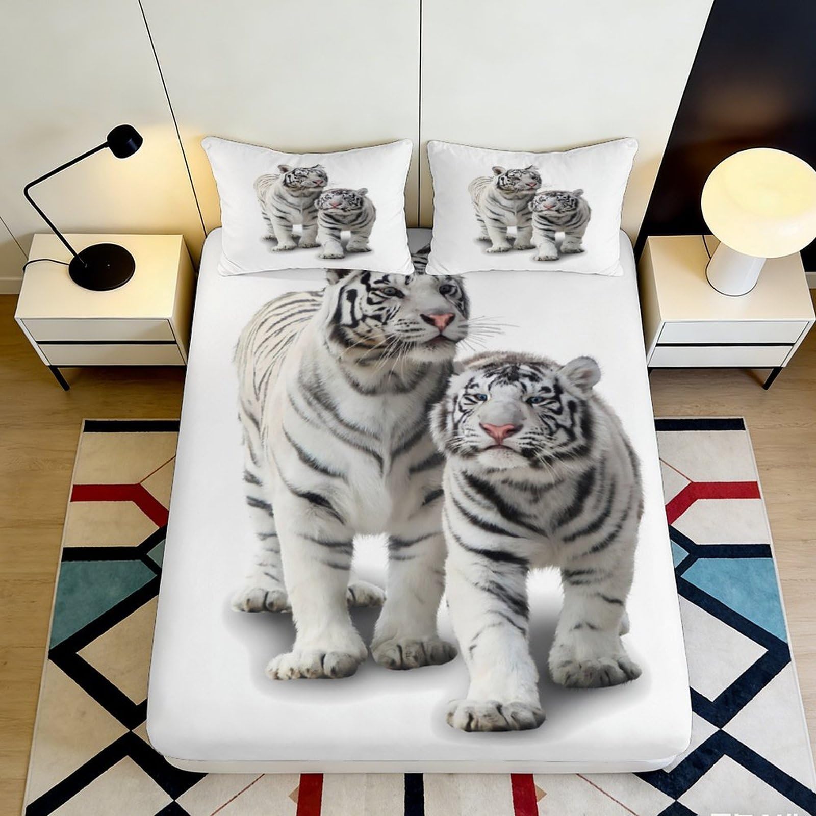 Kzqjxnhpcr Style-1 3D Printed White Tiger Fitted Sheet Microfiber Deep Pocket Non-Slip Bedroom Bedding White Tiger Mattress Fitted Cover For Adults 90X200x25cm 90X200x25cm