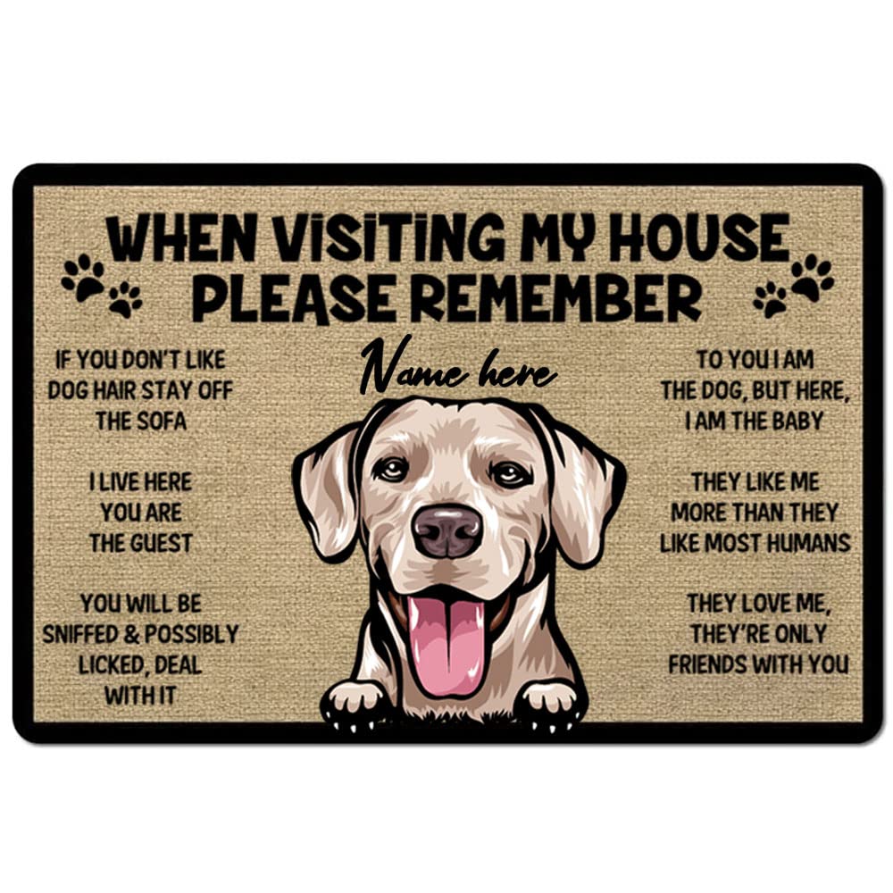 Please Remember When Visiting Dogs House Personalized Dog Doormat Welcome Mat Mom Gift Dad Lover Gifts Funny Decor Home Rule Up to 4