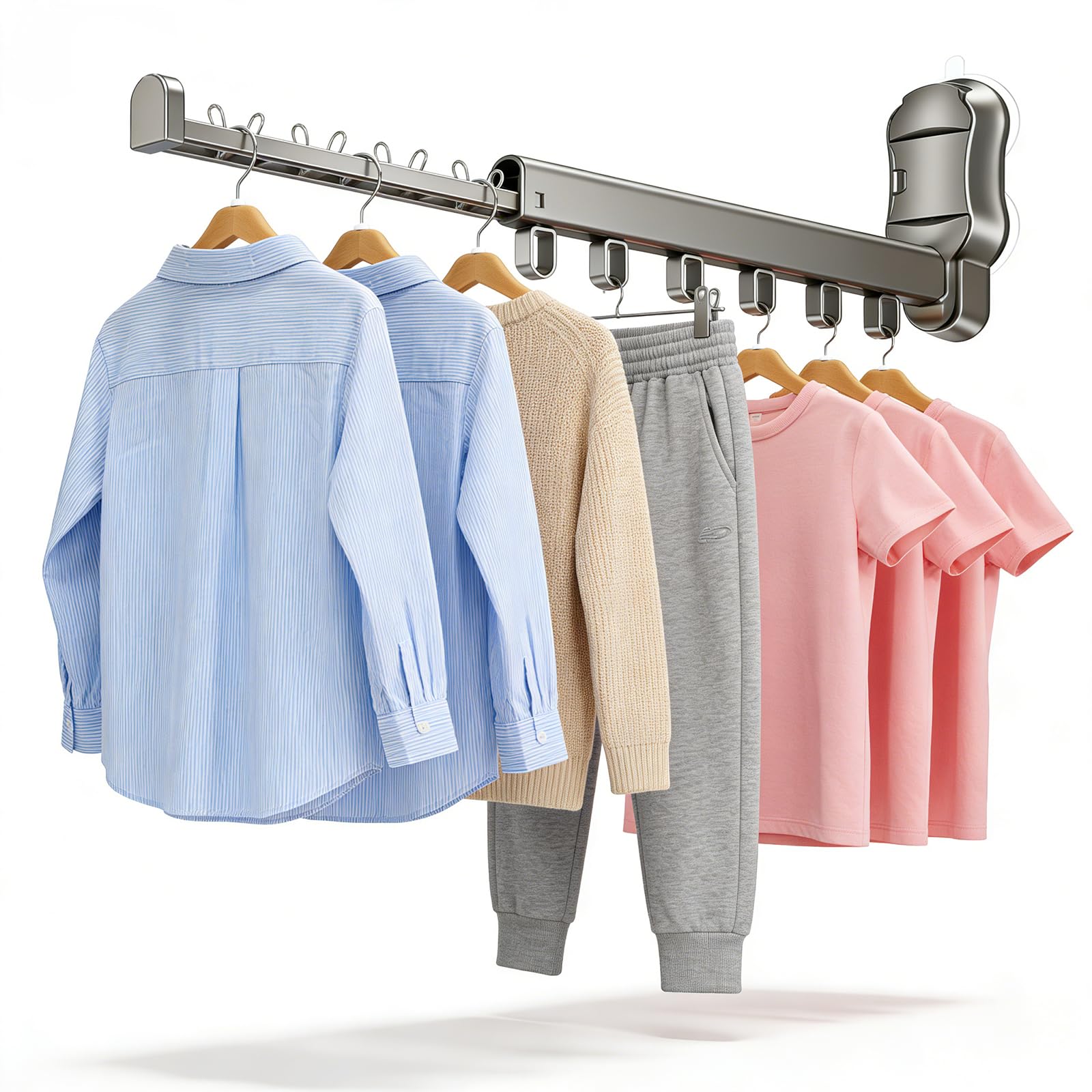 Étendoir Linge Mural Pliable avec Ventouse, Étendoir à Linge Mural Rétractable 25cm, Étendoir Rabattable 90°, Support Murale Gain de Place pour Balcon & Salle de Bain