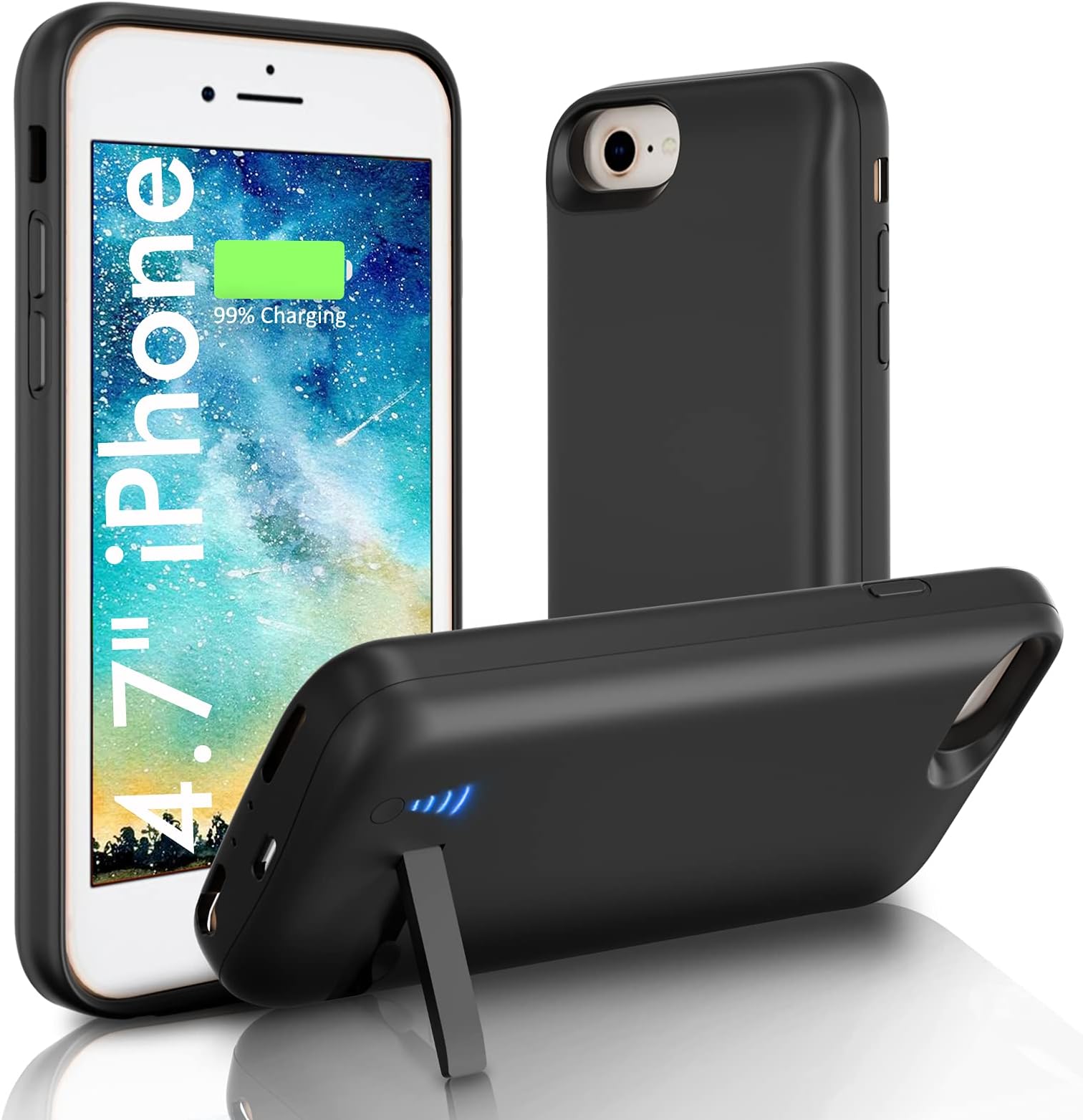 Battery Case for iPhone SE 2020/7/8/6s/6, 6000mAh Portable Charging With Kickstand, Rechargeable Backup Charger Cover for iPhone 8 (4.7 inch) - Black