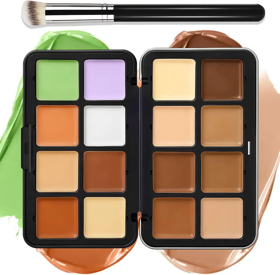 16 cores creme [base corretivo de contorno] Paleta de maquiagem para bochechas – Kit de paleta de maquiagem tudo em um com pincel, paleta de maquiagem natural fosca de longa duração, impermeável