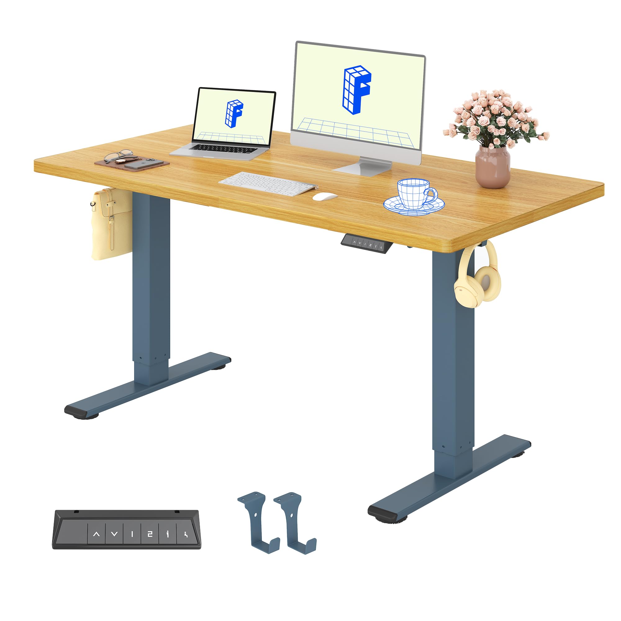 FLEXISPOT 140x80cm Electric Standing Desk Height Adjustable Desk Desktop Sit Stand Desk Stand Up Desk with Memory Smart Pannel