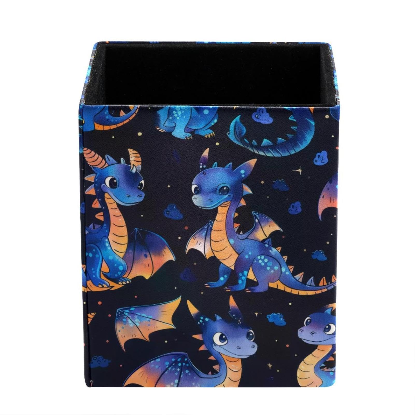 Pen Pencil Holder, Caroon Dragons Leather Desk Organizers and Accessories, Desktop Storage Stationery Supplies Pencil Cup Pot for Office, School, Home, Art Supply