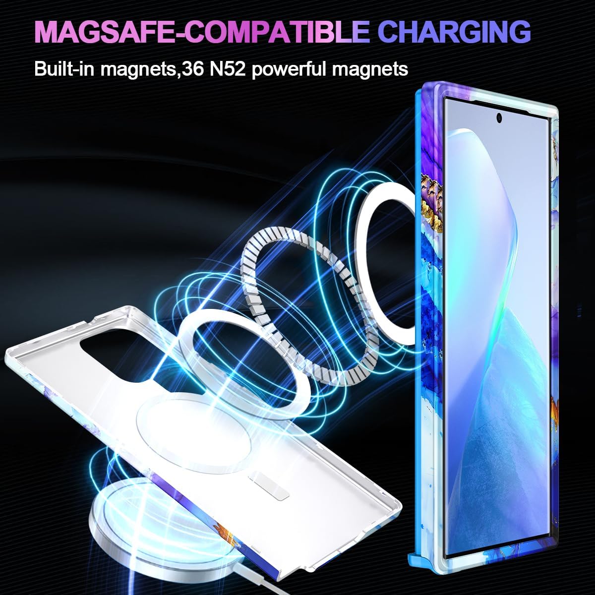 Casetego for Galaxy S23 Ultra Case,Compatible with MagSafe,[Military Grade Drop Test] Full Body Protection Slim Shockproof Rugged Marble Women Case for Samsung Galaxy S23 Ultra 6.8 inch,Azure Blue - Image 3