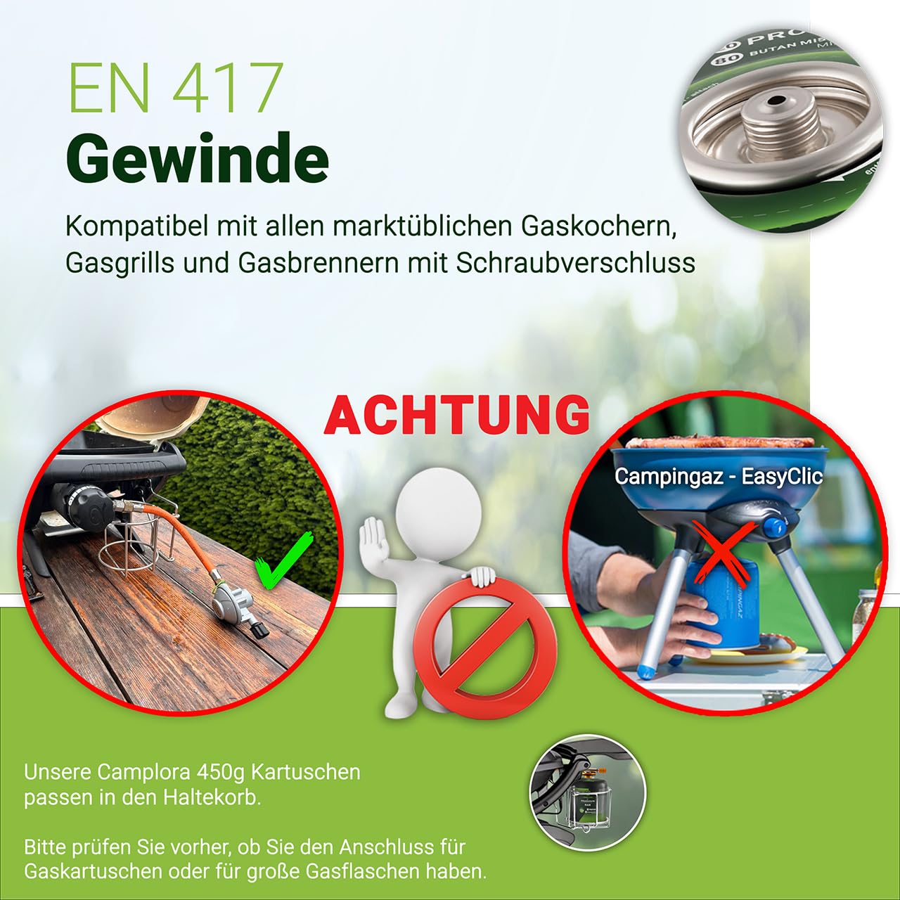 CAMPLORA 2x 450g Gaskartuschen passend für Weber Gasgrill Q100/1000-Serie, Propangas & Butangas, Schraubkartusche mit Gewinde für Campingkocher Gas Kartuschen Schraubventil Gasflaschen butane