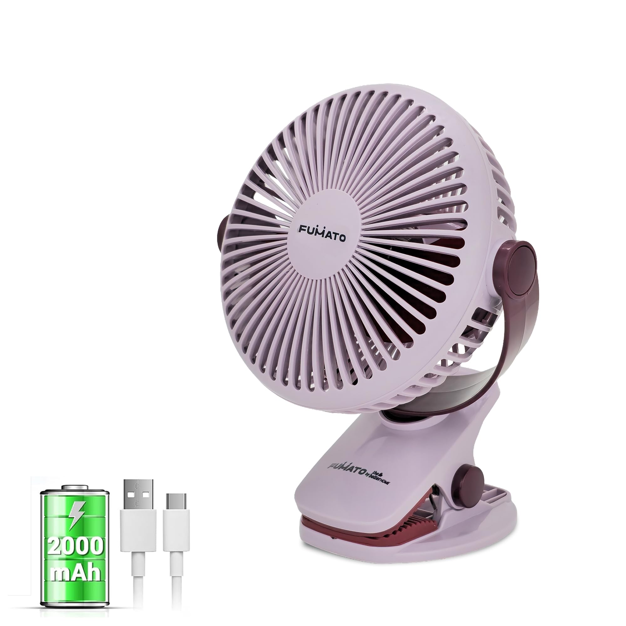 The Better Home Fumato Mini Personal Clip Rechargeable Fan 10 W | 3 Speed USB C Charging | BLDC Silent Motor | 2000 mAh Battery | Up to 6 Hour Backup | Plum Purple-image-11