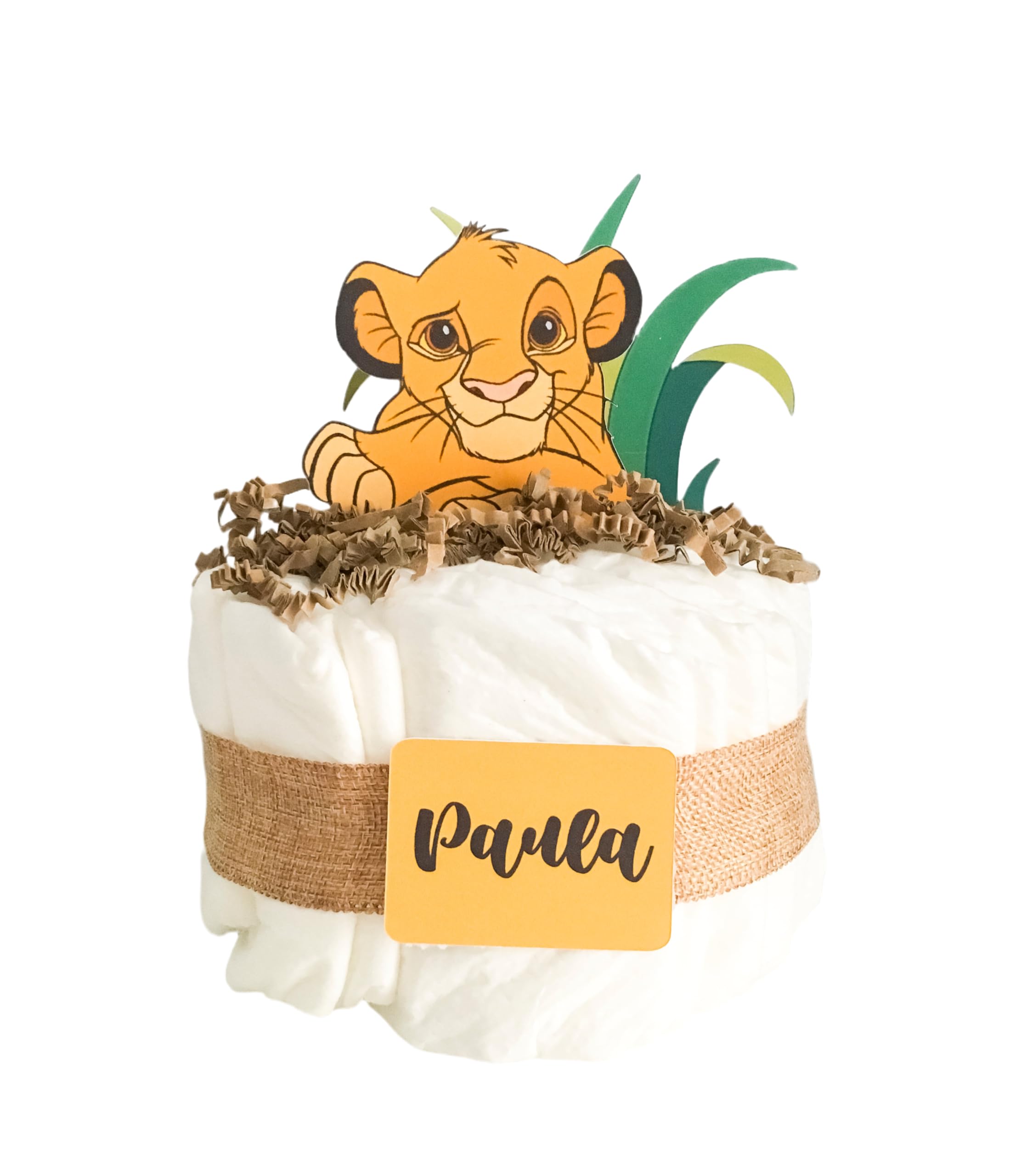 BEBÉ MOON - Tartas de pañales personalizadas con nombre – Ideal para recién nacidos y baby showers (LEON)