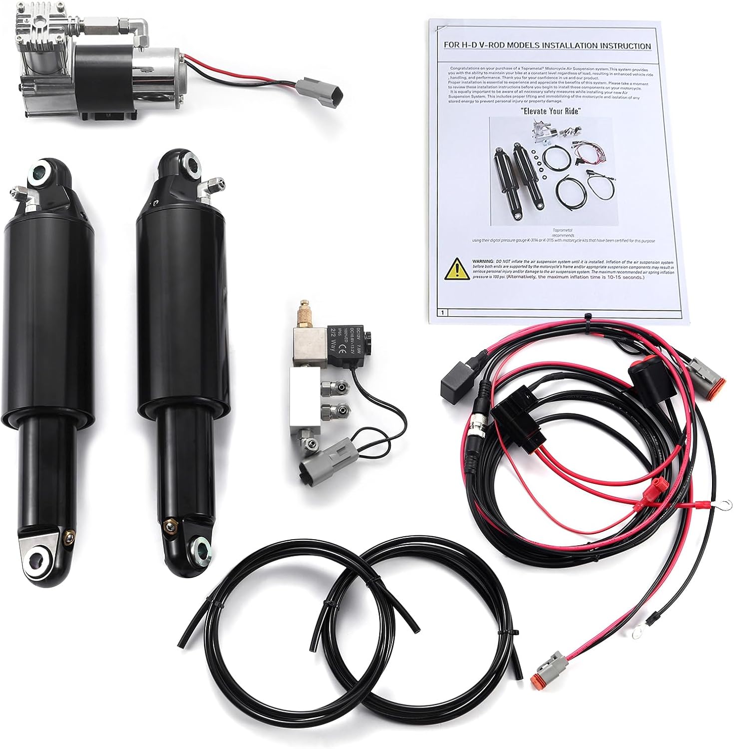 For Harley Davidson Touring Softail Vrod Air Suspension Kit, Adjustable Air Shock Absorber (C Type : For V-Rod 07-17)