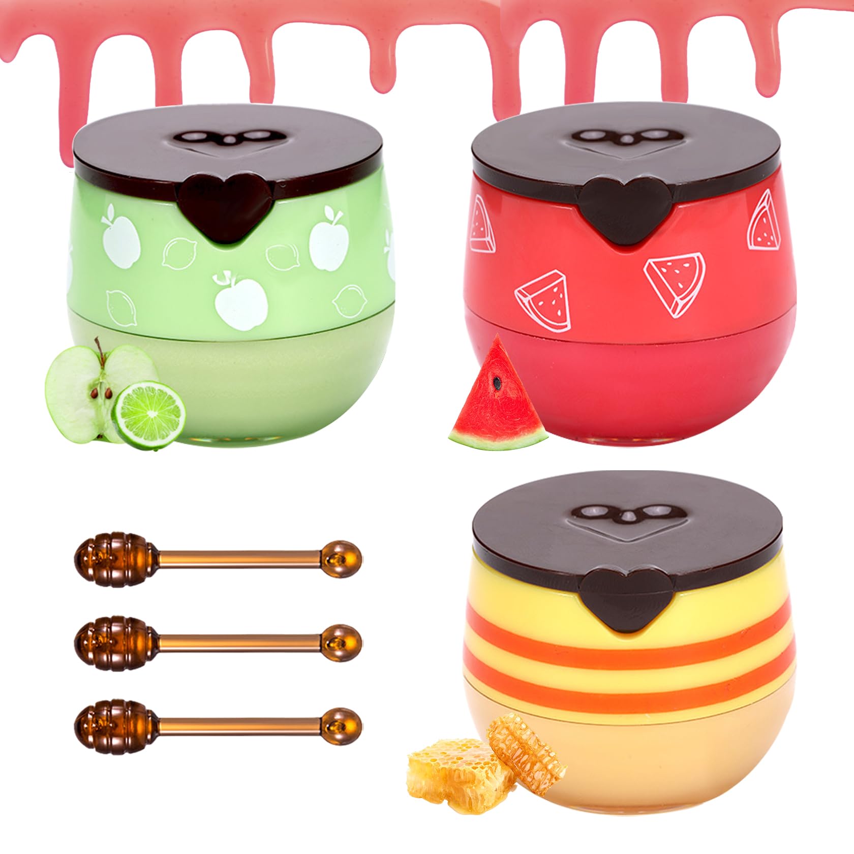 ZHISHUDL 3-Piece Lip Balm Trio: Watermelon, Green Apple & Honey - Moisturizing Lip Sleeping Mask for All Skin Types