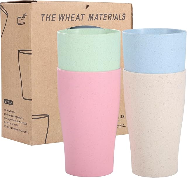 Lanjue 4Pcs Plastic Cups Reusable, 400ml Unbreakable Kids Drinking Picnic Camping Cup for Kids Children and Adults Dishwasher and Microwave Safe