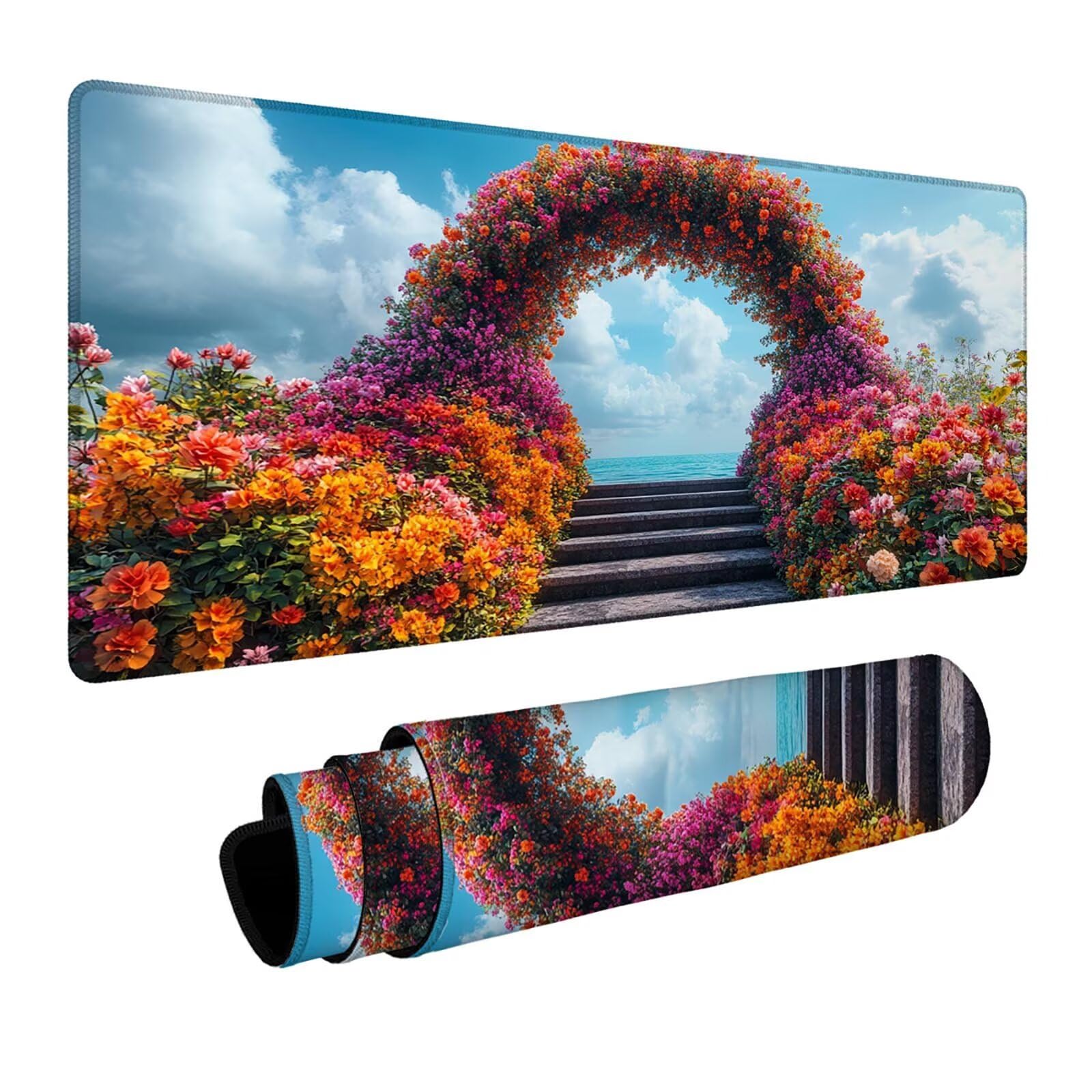 Podkładka pod mysz z motywem kwiatowym, XXL, 60 x 140 x 0,3 cm, podkładka na biurko, wodoodporna, gamingowa, poprawia prędkość, akcesoria do gier, laptop, biuro, prezent dla mężczyzn, FSBD-2379
