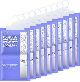 CLEVAST 10 Pack Wardrobe Dehumidifier Hanging Bags, Hanging Dehumidifiers for Wardrobes, Dehumidifiers Bags for Wardrobe, Home, Kitchen, Garage, Bedroom, Caravan, Bathroom, Basement, 230g