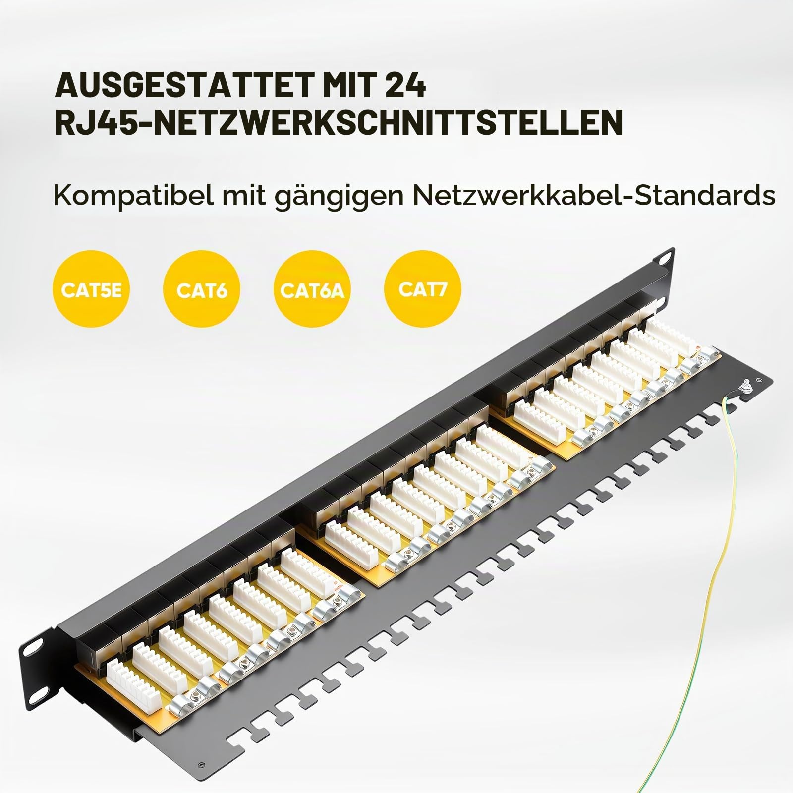 Patchpanel Cat 7, 24 Port, 19-Zoll Patchpanel Keystone, Rackeinbau Servermontage RJ45 Geschirmt, für Gigabit-Netzwerk-Switch