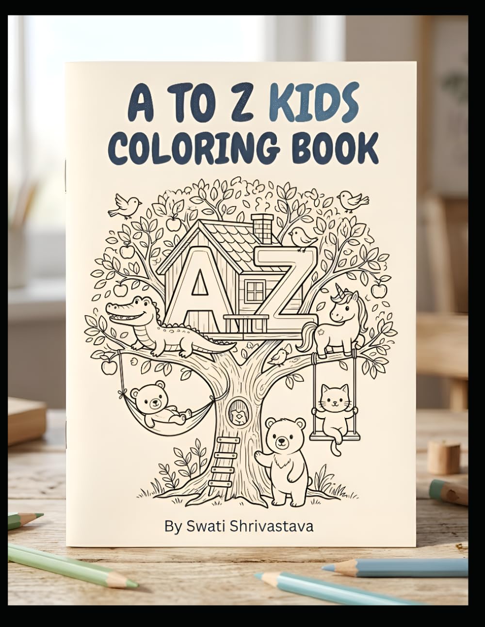 A to Z Kids Coloring Book: Learn ABC with Fun Animal & Object Illustrations