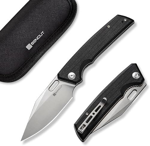Miniatura 1 de SENCUT GlideStrike - Cuchillo de bolsillo para EDC, cuchillo plegable con apertura de orificio para el pulgar, mango de micarta de lona con clip de
