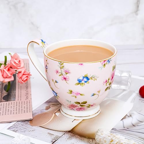 Miniatura 6 de YUESITE Tazas de café de porcelana de hueso de 16 oz para mujeres, tazas de café, tazas de té, tazas de café novedosas, regalo para mujeres, mamá y