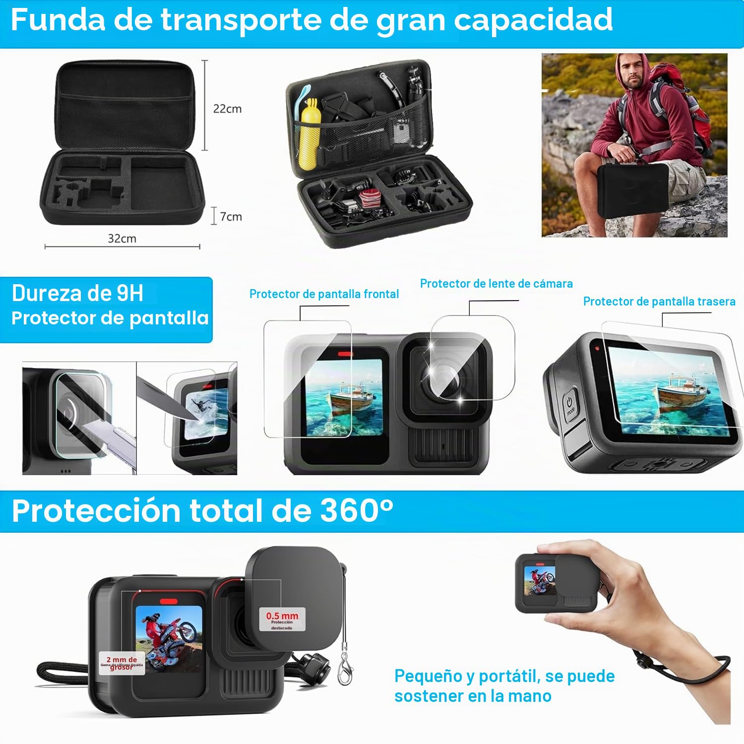 Accesorios para GoPro Hero 13 Black, Saprdii Funda Protectora Impermeable, Carcasa Impermeable, Accesorios para Buceo, Varilla Selfie Filtro y más, Kit de Accesorios para GoPro Hero 13