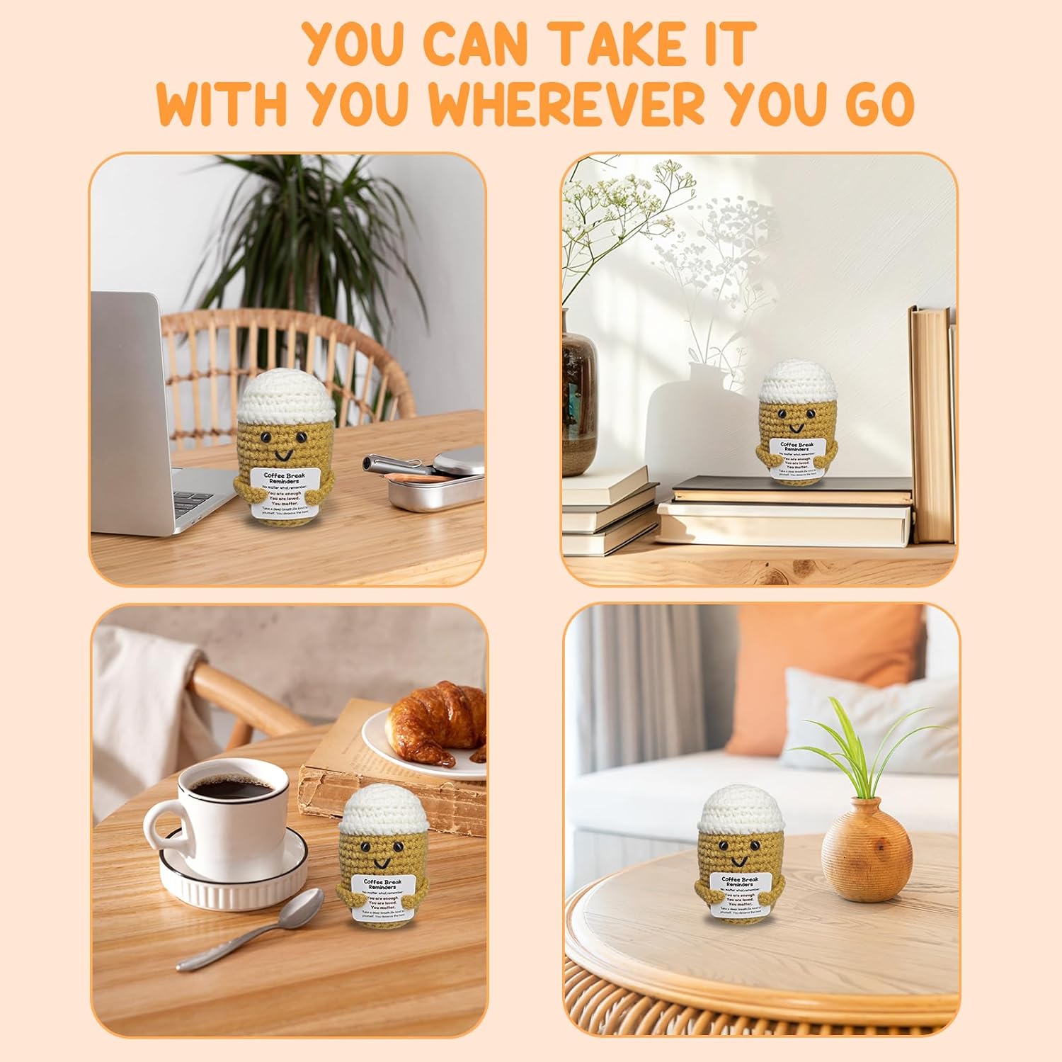 Crochet Coffee Cup Handmade Decor Gift, Handcrafted Espresso Cup Ornament, Desk Decor for Coffee Lovers, Office Home Shelf Display, Thoughtful Espresso Accessories Gift for Friends, Coworkers, Barista