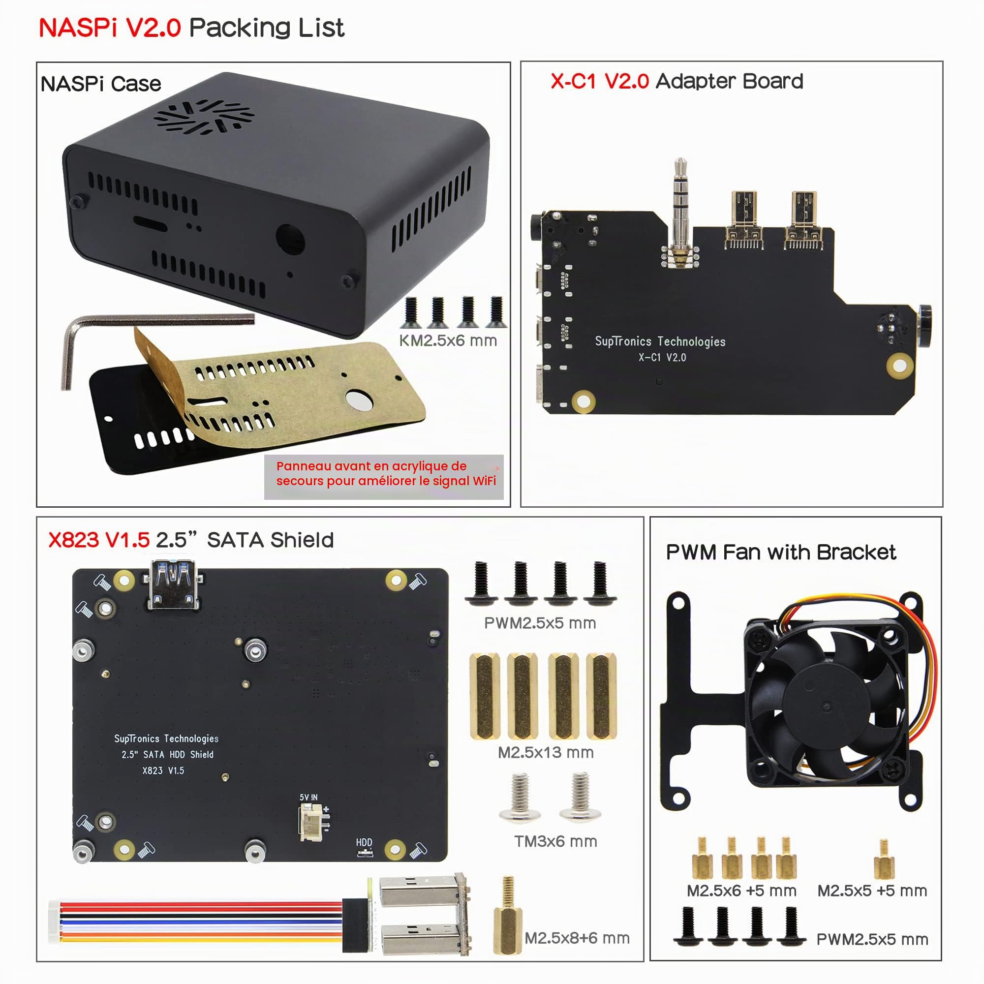 Geekworm NASPi V2,0 2,5 inch SATA HDD/SSD NAS Kit de Stockage pour Raspberry Pi 4 Modèle B
