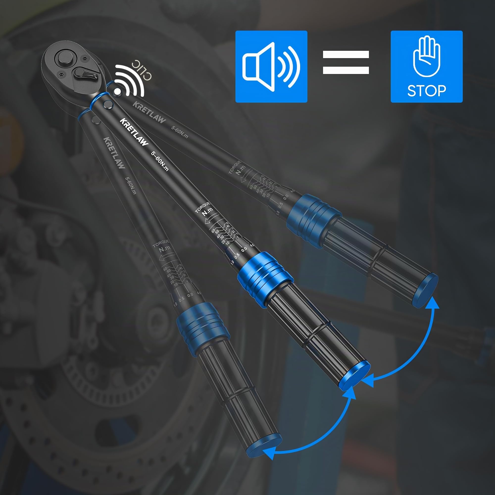 KRETLAW Juego de Llave Dinamométrica de 30 Piezas, Llave de Torque de 3/8" (5-60 Nm), Trinquete de 72 Dientes, Precisión ±3% con Extensiones, Vasos y Adaptador