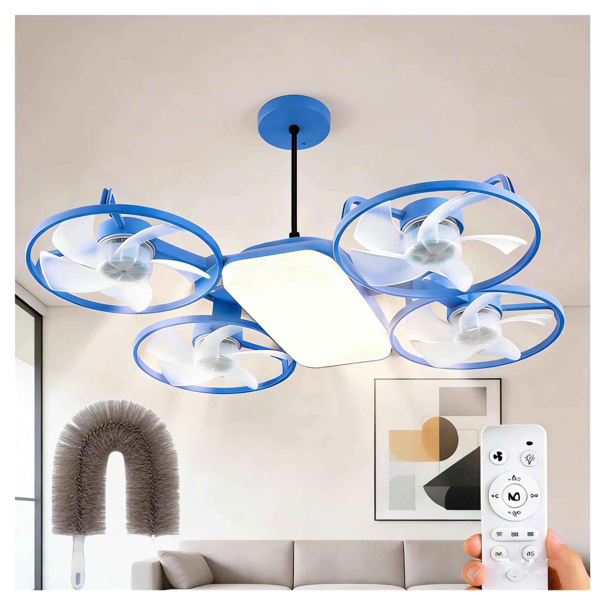 Ventilateur de plafond LED E27 variable bleu avec télécommande - 8